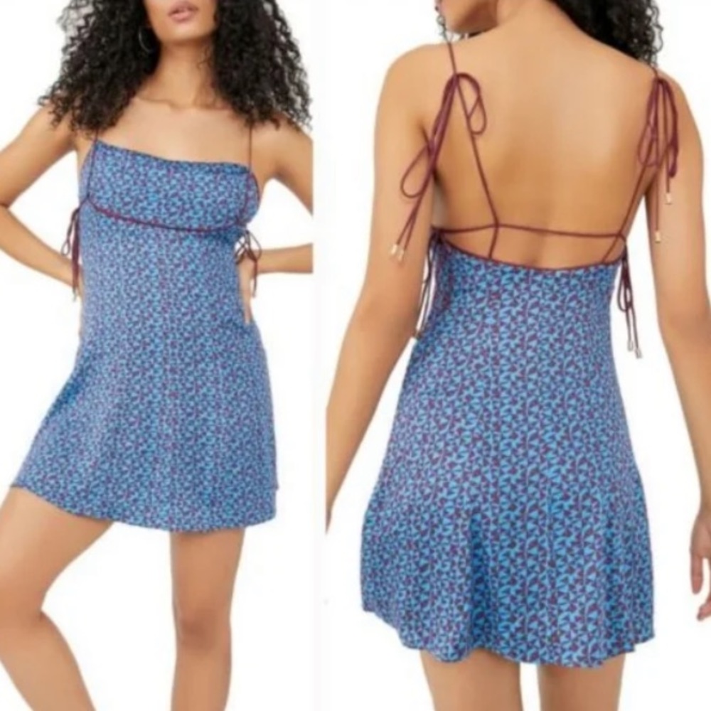 Blue Floral Tie-Back Mini Dress